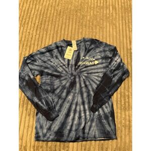 Colortone Hawaii Tie Dye Long Sleeve Shirt Mens Medium Blue Aloha Designs NWT